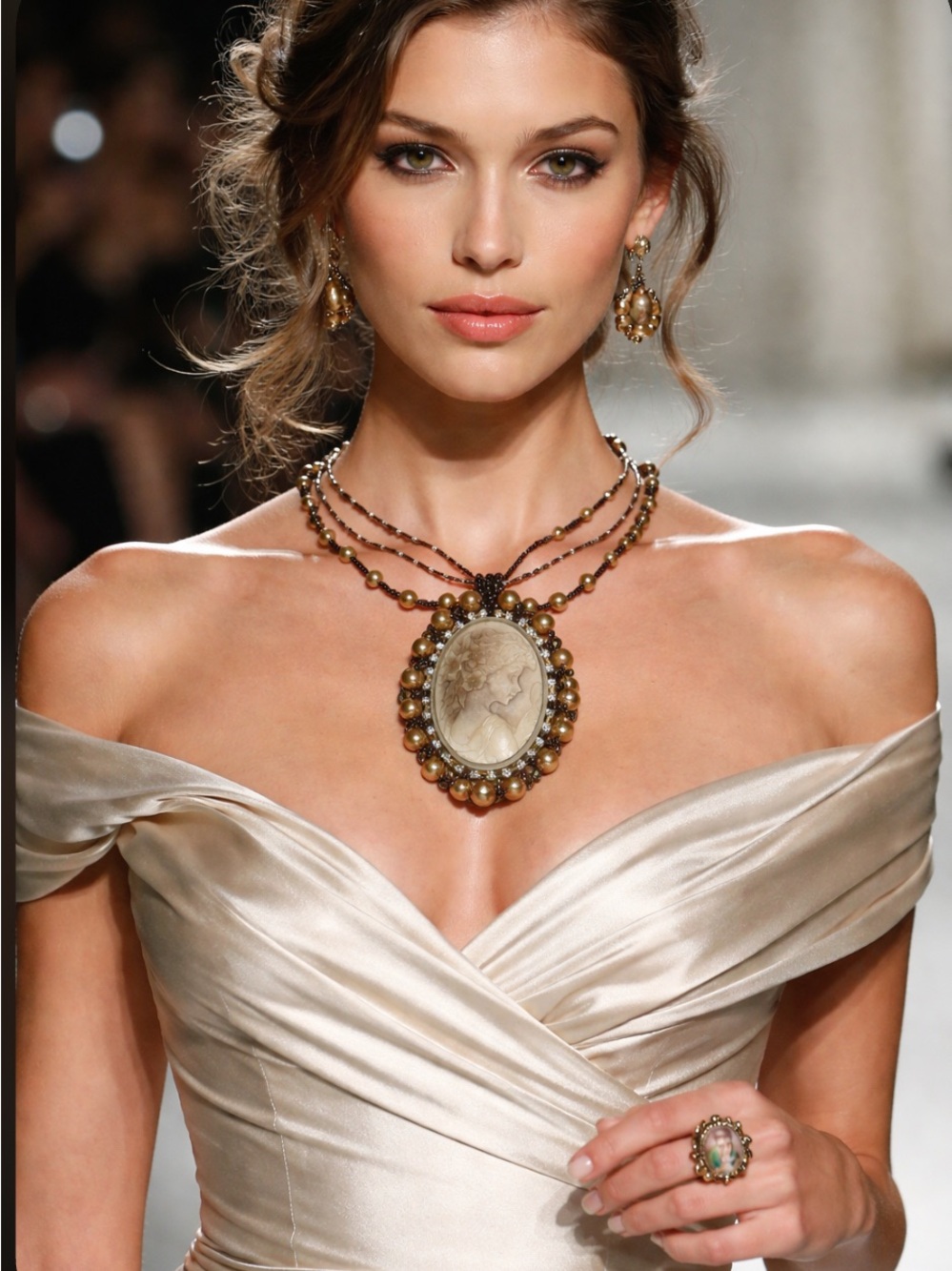 Vintage-Inspired Gold Cameo Statement Necklace